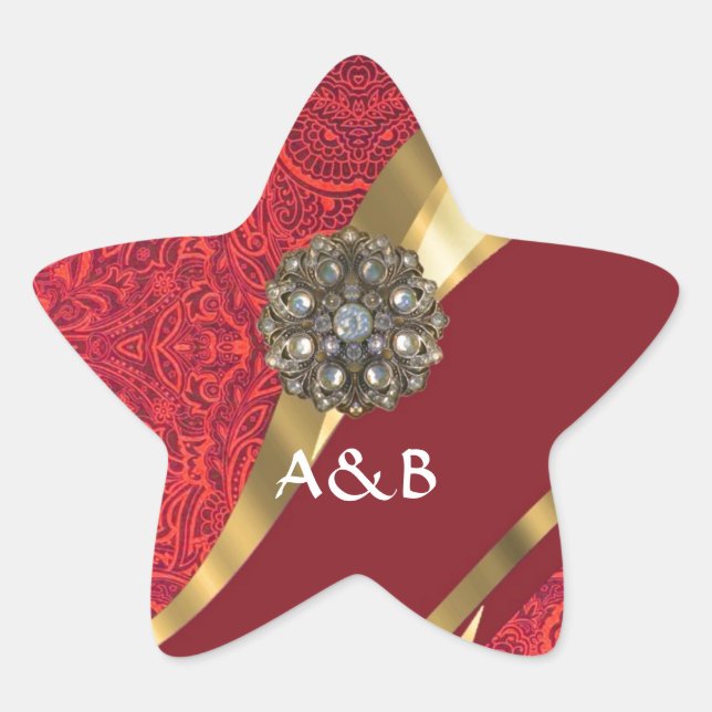 Sticker Étoile Red damask & gold swirl (Devant)