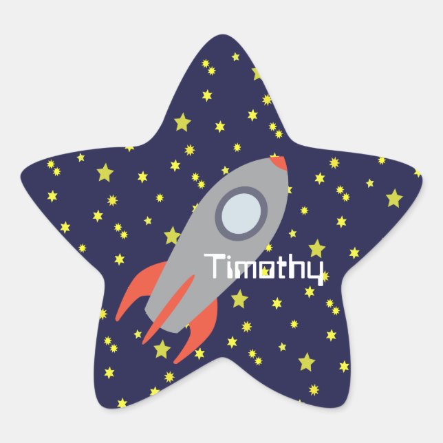 Sticker Étoile Retro Rocket Ship avec Arrière - plan Motif étoile (Devant)