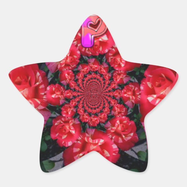 Sticker Étoile Roses rouges Iridescente "Bonne Saint Valentin" Im (Devant)