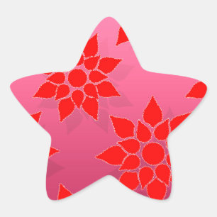 Sticker Étoile Rouge brillant sur rose profond design floral