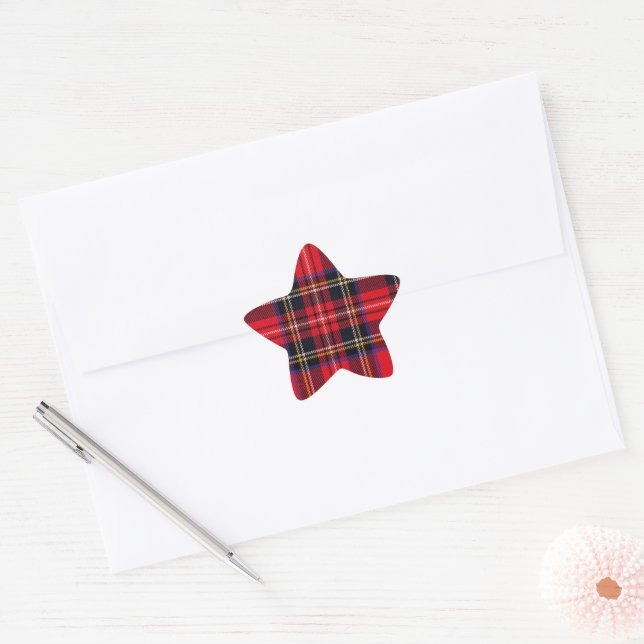 Sticker Étoile Royal Stewart tartan rouge noir plaid (Enveloppe)