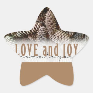 Sticker Étoile Rustic Holiday Love and Joy Pine Cone