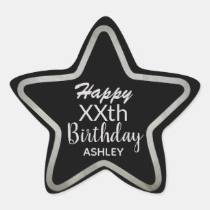 Sticker Étoile Silver Star sur Black Elegant Jalon Anniversaire