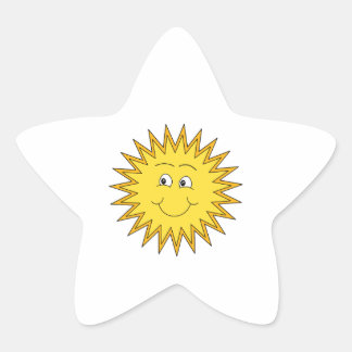 Sticker Étoile Soleil d'été jaune avec un visage heureux.