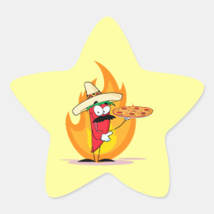 Sticker Étoile Sombrero Chile Pepper Holding Pizza