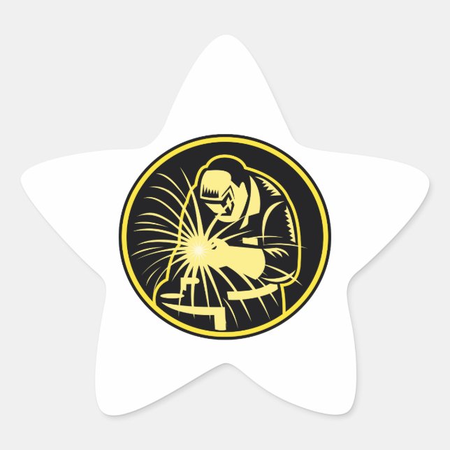 Sticker Étoile Souder Avec Soudure Viseur Torche Retro (Devant)