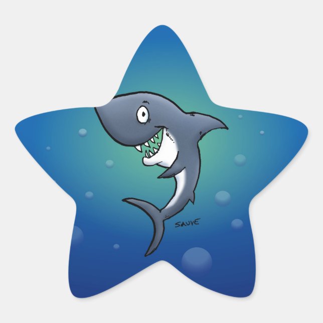 Sticker Étoile Sourire un requin drôle sur un Arrière - plan bleu (Devant)