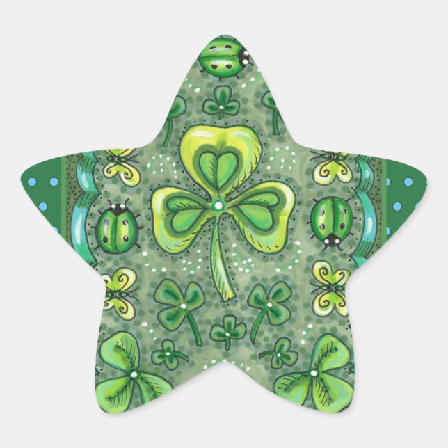 STICKER ÉTOILE ST. PATRICK'S DAY FOLK ART SHAMROCKS N'LADYBUGS (Devant)
