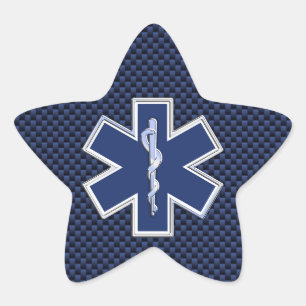 Sticker Étoile Star of Life Paramedic on Navy Blue Carbon Fiber