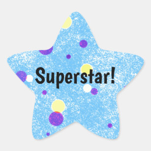 Sticker Étoile Superstar ! Points jaunes et violets en bleu