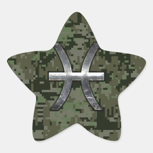 Sticker Étoile Symbole zodiaque Pisces Camo numérique vert Woodla (Devant)