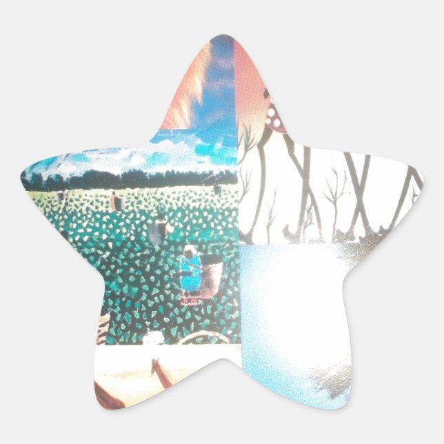 Sticker Étoile Tapisserie kenyane : Faune, culture et plage côtiè (Devant)