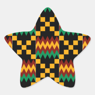 Sticker Étoile Tissu Kente noir, vert, rouge et jaune