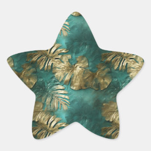 Sticker Étoile Tropical Gold Emerald Feuilles verts
