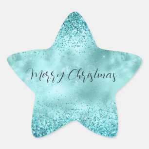 Sticker Étoile Turquoise Aqua Gold Glam Parties scintillant