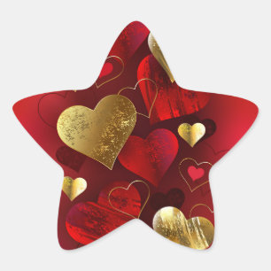 Sticker Étoile Valentines dorées et rouges