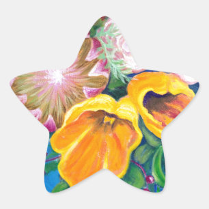 Sticker Étoile Vase de fleurs — Protéas, tulipes et Roses