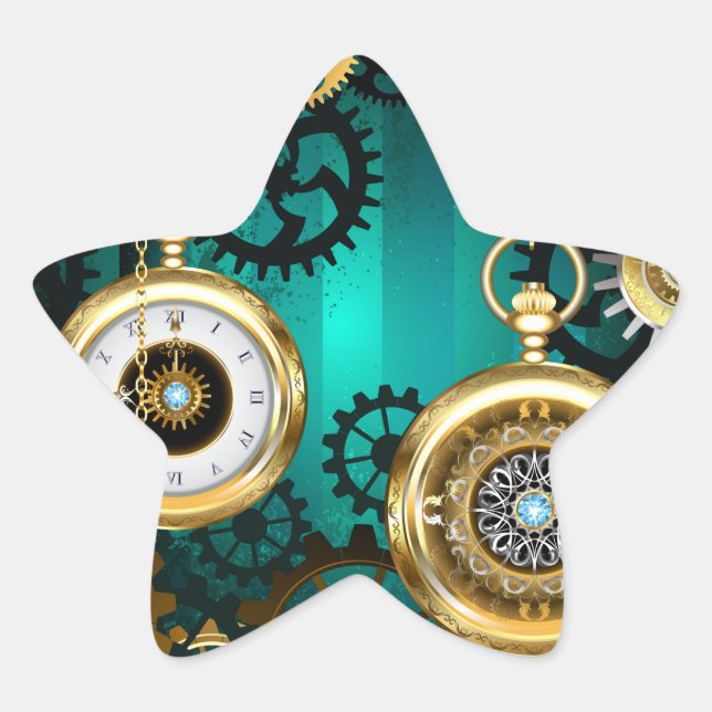 Sticker Étoile Veille bijoux Steampunk sur un Arrière - plan vert (Devant)