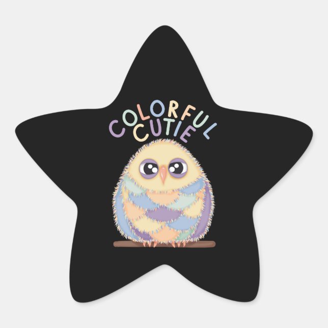 Sticker Étoile Vibrant Colorful Owl with Text (Devant)