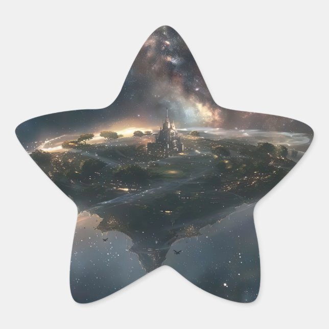 Sticker Étoile Ville spatiale suspendue dans l'univers (Devant)