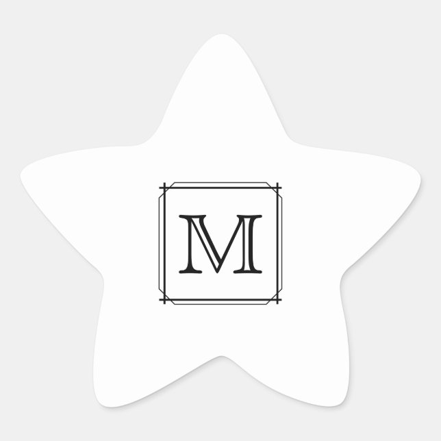 Sticker Étoile Votre Lettre. Monogramme personnalisé. Noir et bla (Devant)