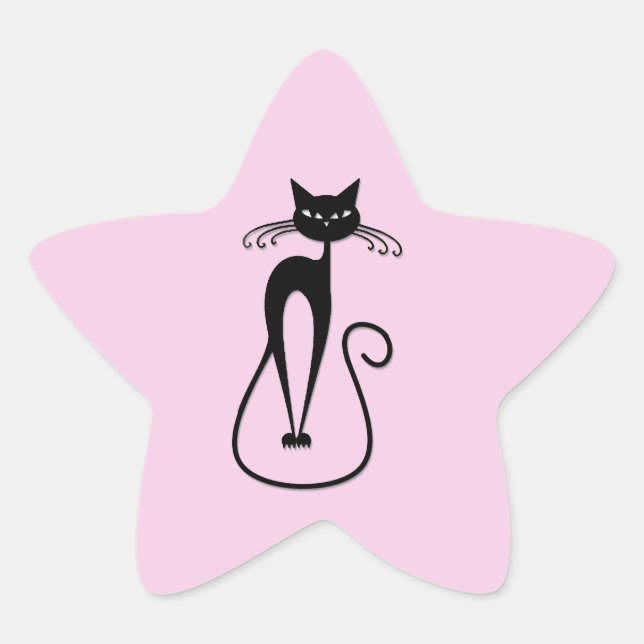 Sticker Étoile Whimsical Skinny Chat noir rose (Devant)