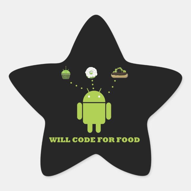 Sticker Étoile Will Code For Food (Développeur Logiciel Android) (Devant)