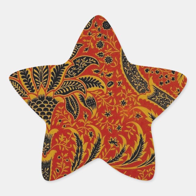 Sticker Étoile William Morris India Rouge Floral Vintage Classiqu (Devant)