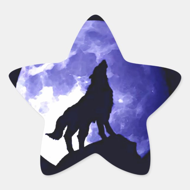 Sticker Étoile Wolf Silhouette & Pleine lune (Devant)