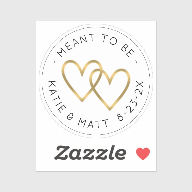 Sticker Être un Mariage d'or métallique à double coeur (Feuille)