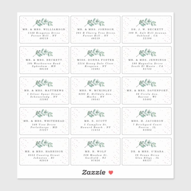 Sticker Eucalyptus Rose Gold Foil Mariage Adresse client (Feuille)