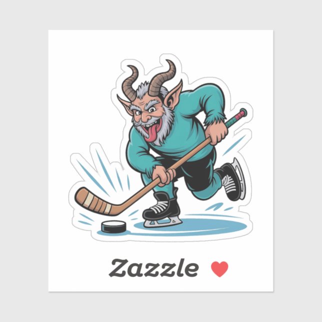 Sticker Evil Krampus Jouer Hockey sur glace Sport de Noël (Feuille)