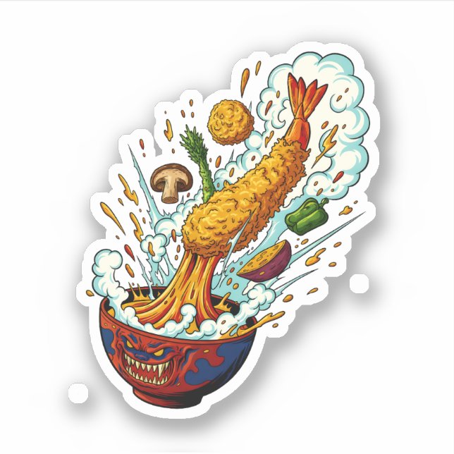 Sticker Exploding Tempura Monster Bowl Japanese Food Art (Devant)