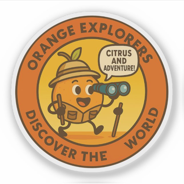Sticker Explorateurs Orange Découvrez Le Monde (Devant)