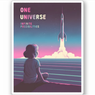 Sticker Exploration de l'espace Vaporwave LoFi des années