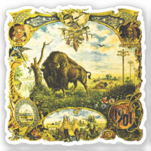 Sticker Exposition Pan Am avec motifs bisons et amérindien