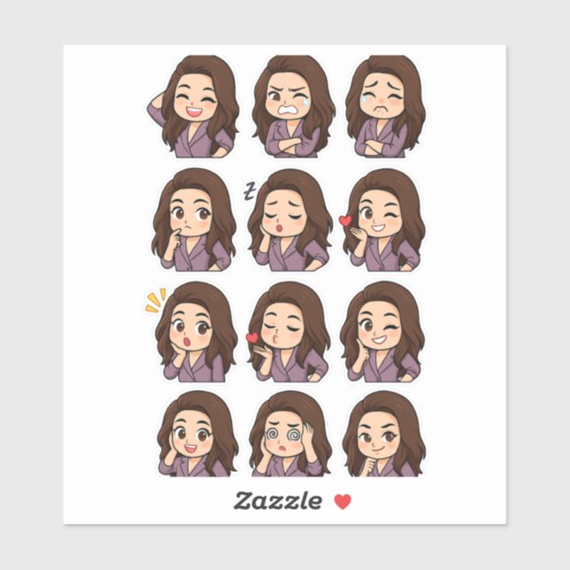 Sticker Exprimez-le tout : Pack de fille Chibi mignonne (Feuille)