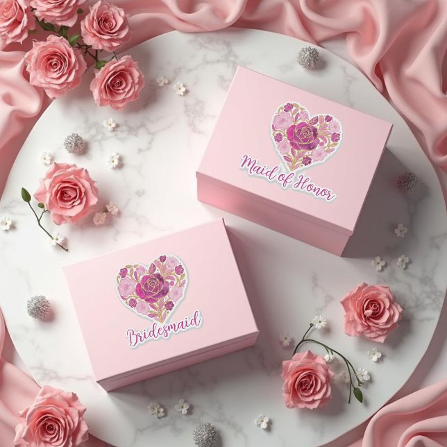 Sticker Exquisite Pink Floral Heart Bridal (Exquisite Pink Floral Heart Bridal Party Custom-Shaped Vinyl Stickers. )