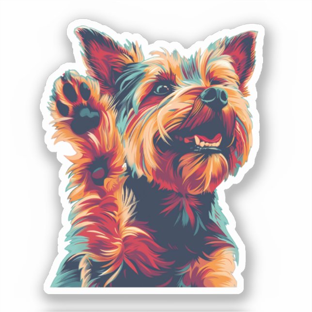 Sticker Exstatique Yorkshire Terrier vous agitant (Recto)