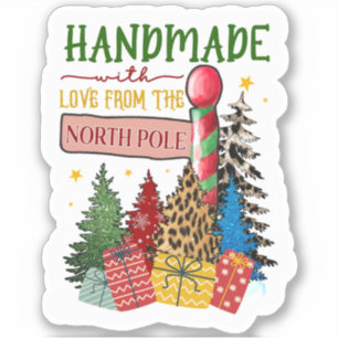 Sticker Fabriqué à la main de Noël avec amour du pôle Nord
