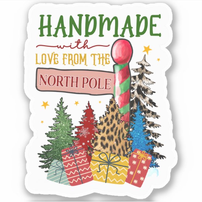 Sticker Fabriqué à la main de Noël avec amour du pôle Nord (Devant)