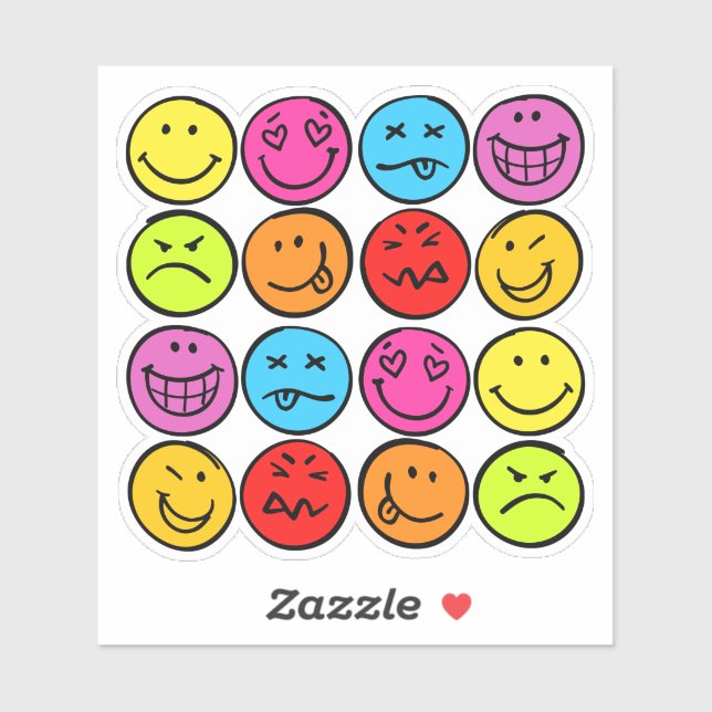 Sticker Faces colorées amusantes (Feuille)