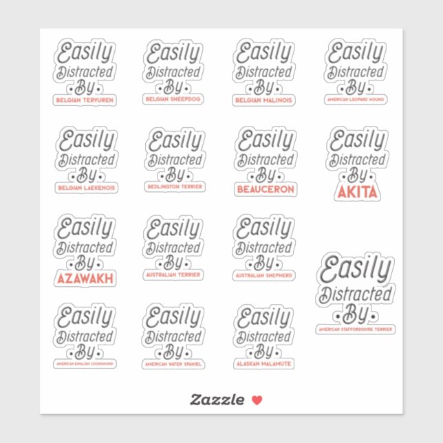 Sticker Facile à distraire par les chiens, Pack de (Feuille)