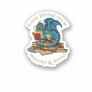 Sticker Facilement Distrait Par Dragons Et Livres Cadeau N