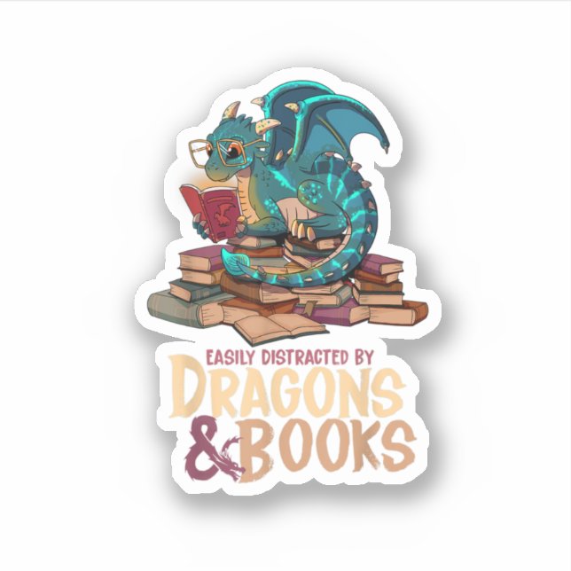 Sticker Facilement Distrait Par Dragons Et Livres Livre Dr (Devant)