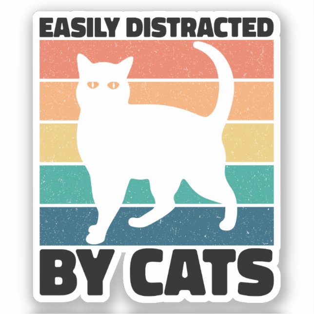 Sticker Facilement distrait par les chats chaton kawaii Dr (Recto)
