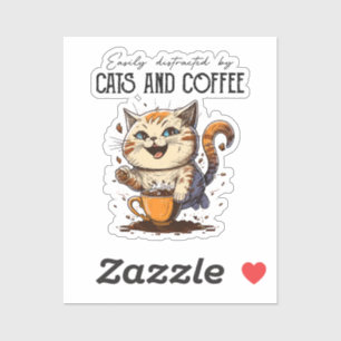 Sticker Facilement distrait par les chats et le café amate