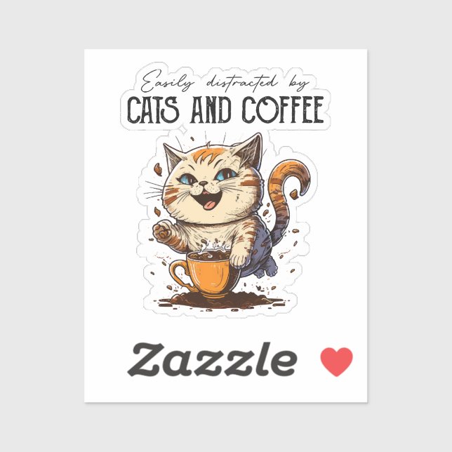 Sticker Facilement distrait par les chats et le café amate (Feuille)