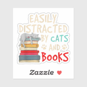 Sticker Facilement distrait par les chats et les livres -