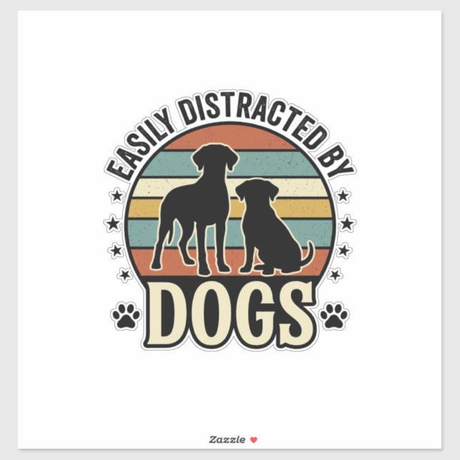 Sticker Facilement distrait par les chiens Design silhouet (Feuille)